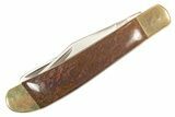 Pocket Knife With Fossil Dinosaur Bone (Gembone) Inlays #327576-3